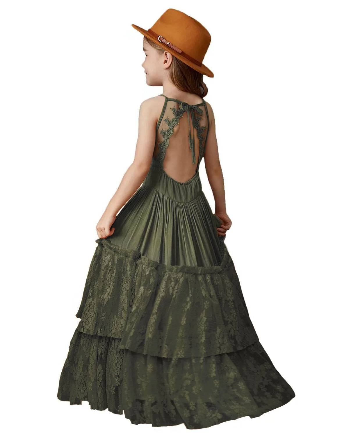 New Girl Lace Chiffon Backless Long Dress Wedding Flower Girl