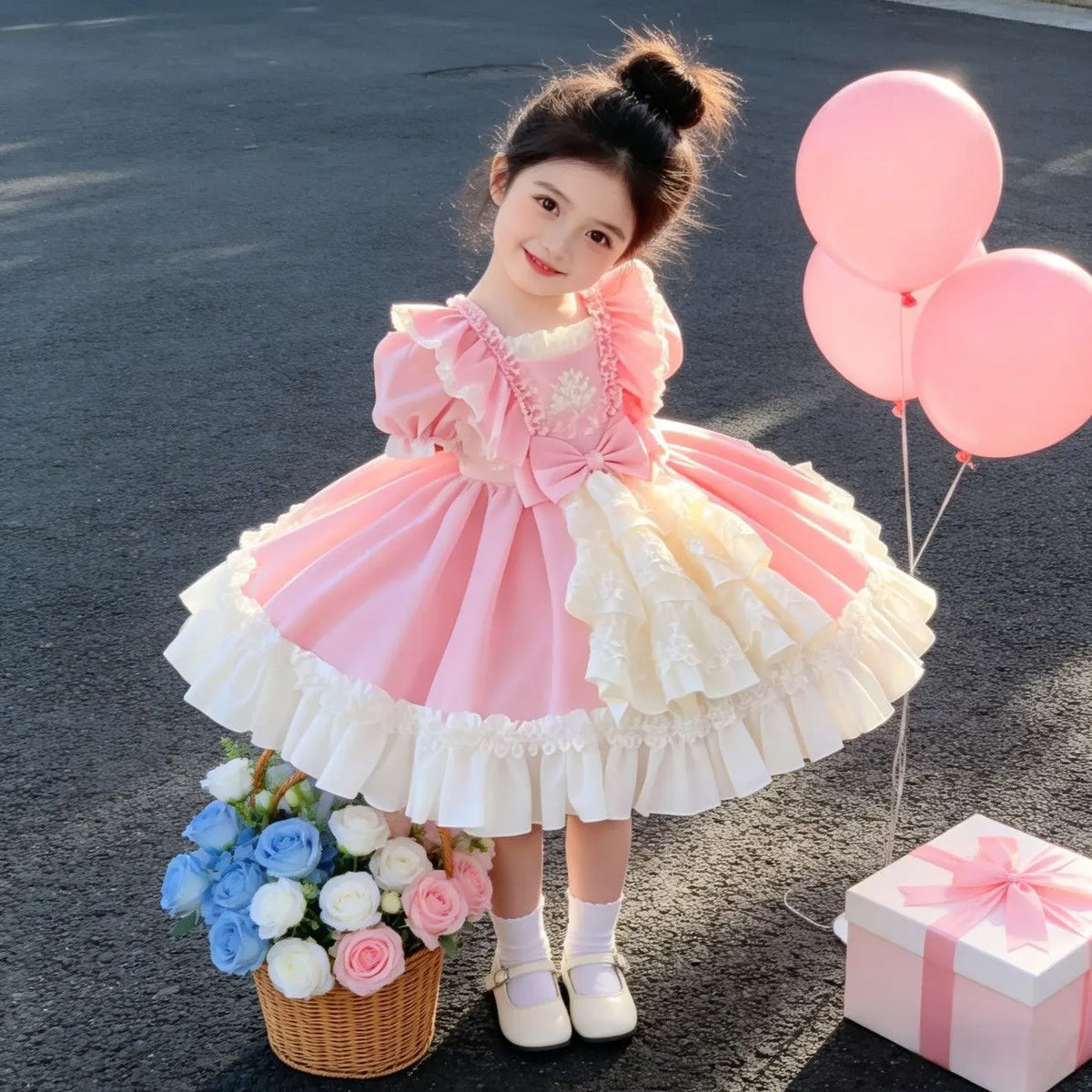 Girl's Dress Summer New Small Clear Lolita Pink Princess Dress Baby Birthday Stylish Performance Puff Skirt