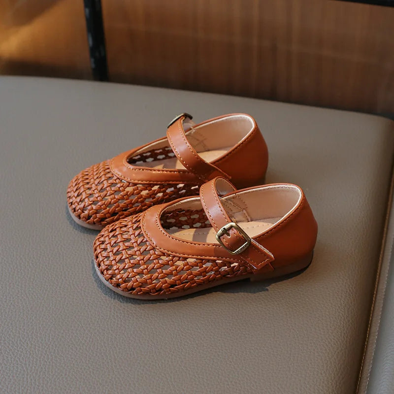 Kids Summer Breathable Woven Flats Shoes Hollow Out Princess Shoes