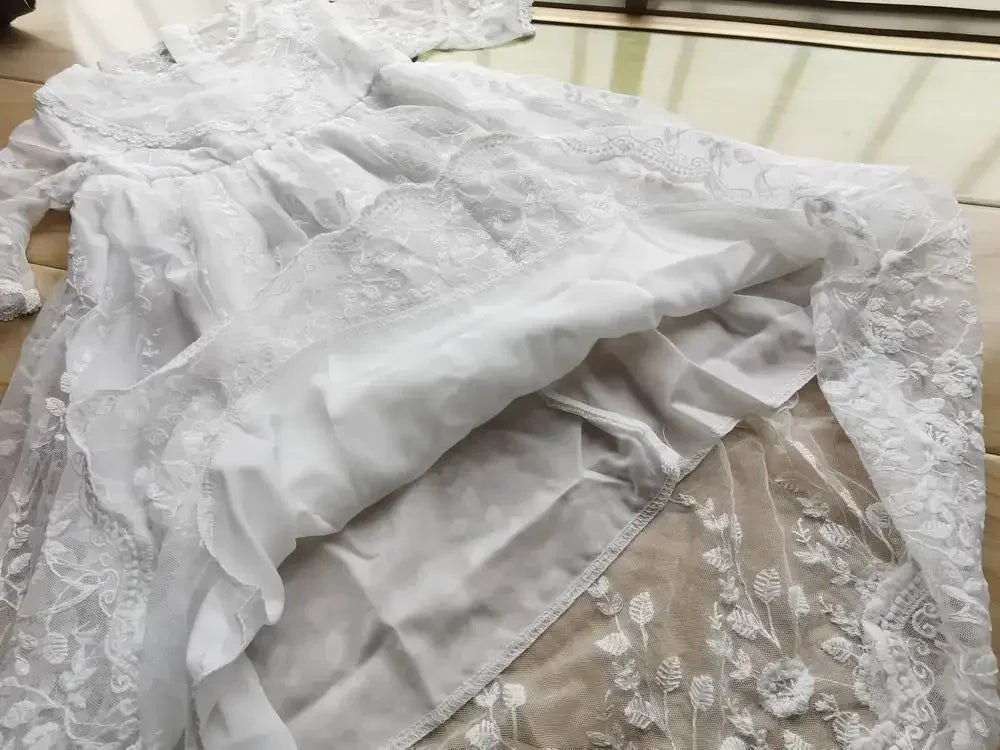 Korean Girls Dress Princess Party Wedding Lace Embroidery Long Dress