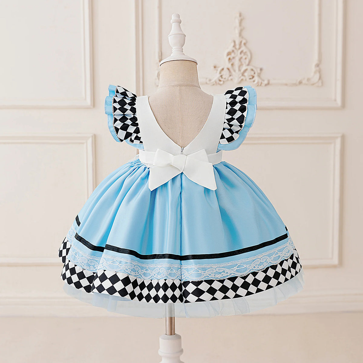 Baby Girl Dress Alice in Wonderland Girl Performance Costume Pleated Skirt Printed Lace Princess Dress