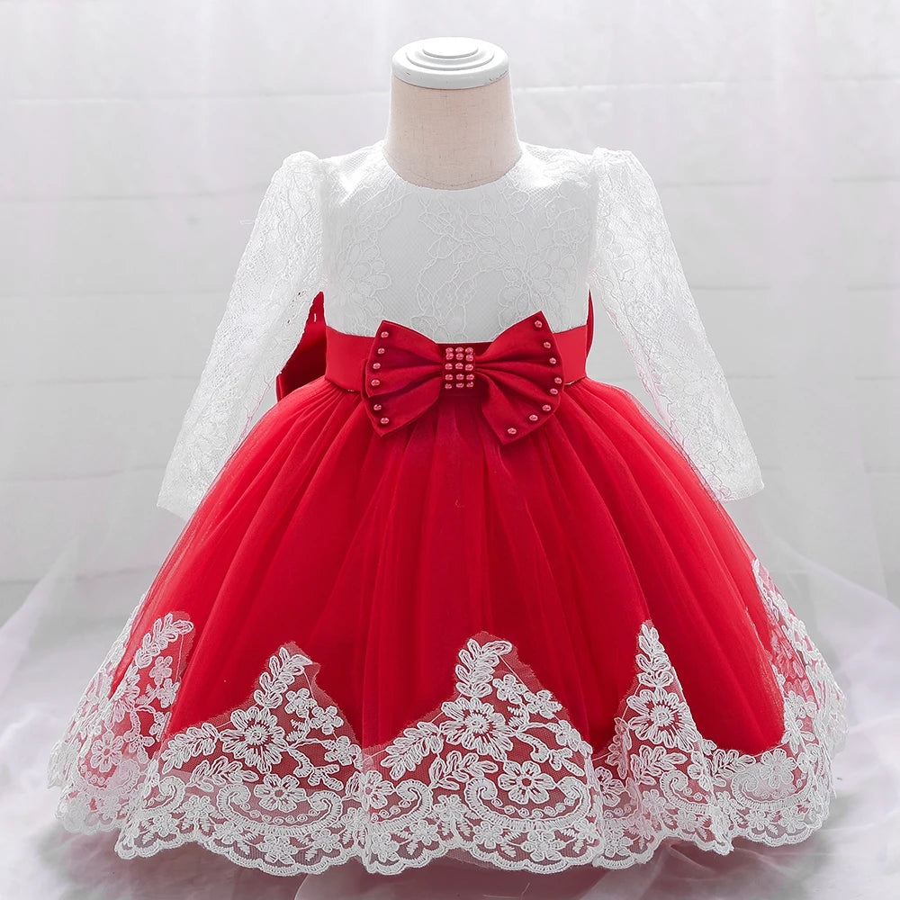 Baby Girls Dress Newborn Girl Long Sleeve Lace Party Wedding Dresses