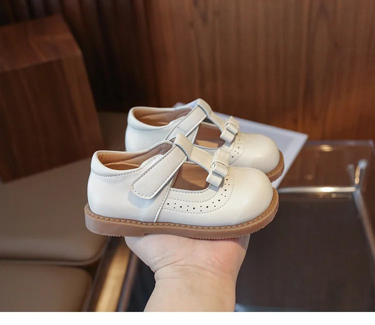 Girl's Bow Princess Shoes Leather Shoes 2026 Spring New Fashion Soft Sole Children's Single Shoes Soft Sole T-strap Kids Shoes