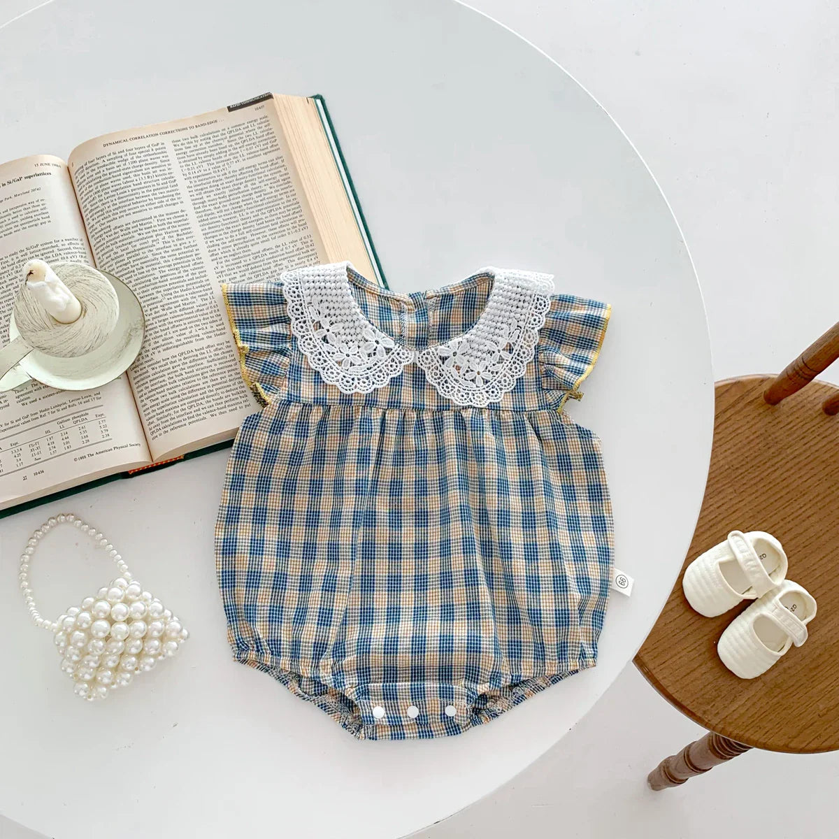 Lacey Plaid Fly Sleeve Romper