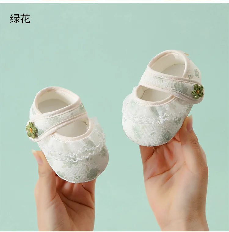 Spring and Summer Baby Toddler Shoes Newborn Baby Girl Princess Shoes 0-2 Years Old  Lace Infant Soft Sole Cute First Walkers