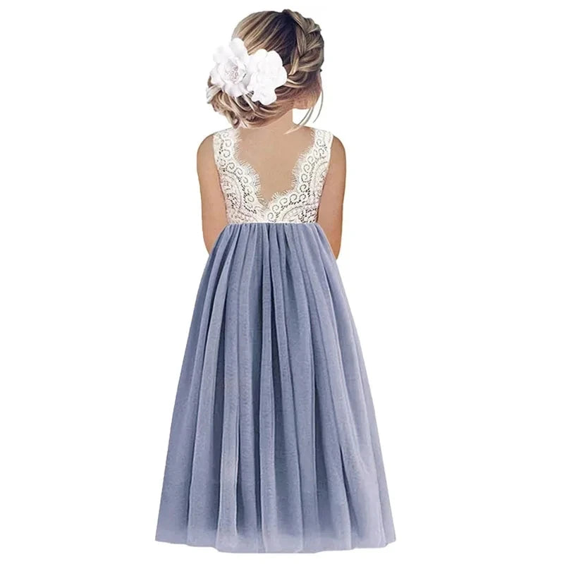 Princess Party Lace Flower Girl Dress Baby Kids Summer Wedding Birthday Dress