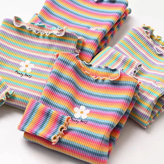 Tatiana Color Stripe Flower Printing Tops