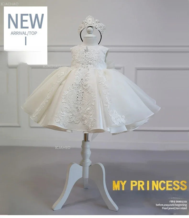Girls Flower Girl Dress Tutu Princess Gown for Wedding Children First Birthday Party Pageant Christening Celebration Kid Dresses