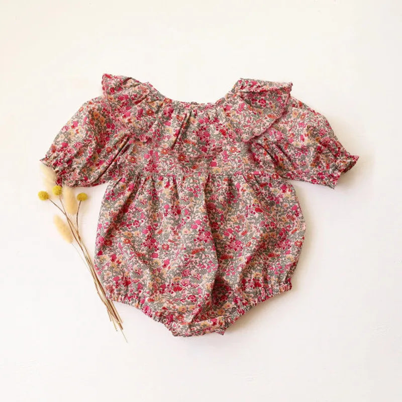 Floral Short Sleeve Romper With Bow