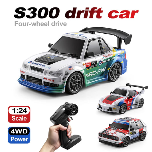 S300 1/24 RC Car 2.4G High Speed Drift 4WD Remote Control Car With Led Light Radio Controlled GTR Racing Model Boy Toy Gift