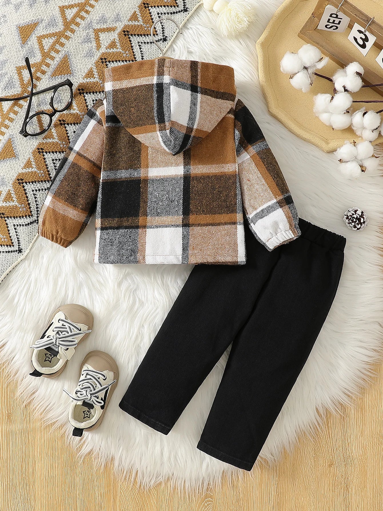 Baby Boy Autumn Outfit with Striped Hooded Jacket