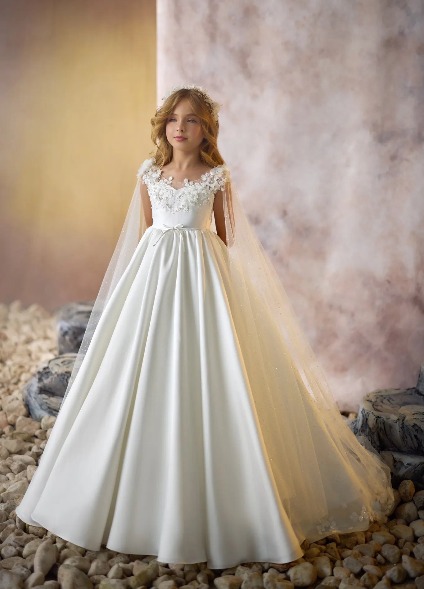 Elegant White Flower Girl Dresses With Wrap Customized Appliqued Litter Girls