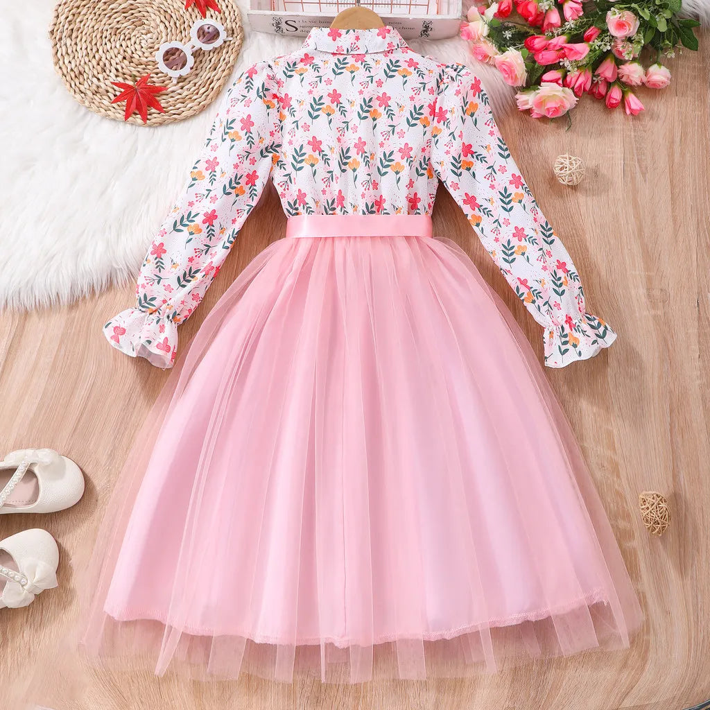 Kids Girls Dress Summer Long Sleeve Floral Gauze