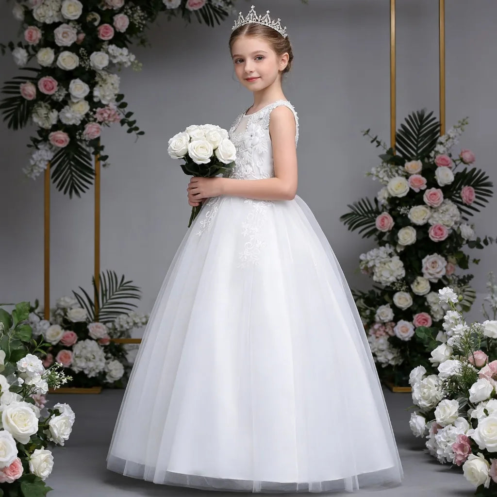 Kids Dresses For Girl Clothes Lace Flower Ball Gown Girls Long Dress For Wedding Prom Party Princess Dresses Teenage Costume