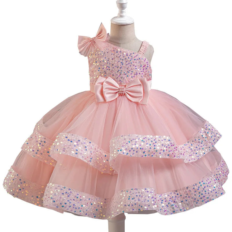 New Girl Dress Sequin Dresses Exquisite Simple Summer Skirt Fashion Evening Dress One Year Old Banquet Retro Princess Dress 2025