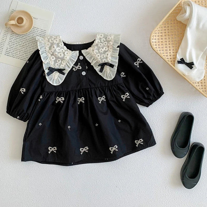 Autumn 0-6Yrs Girls Princess Dress Baby Girl Clothes Clothes Butterfly Collar Dress