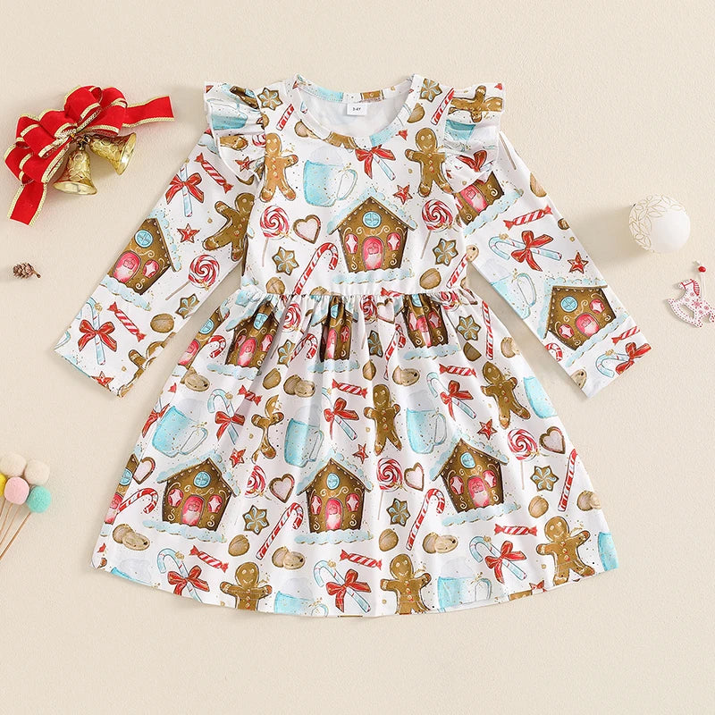 Lioraitiin Kids Girl A-Line Christmas Dress for Toddlers