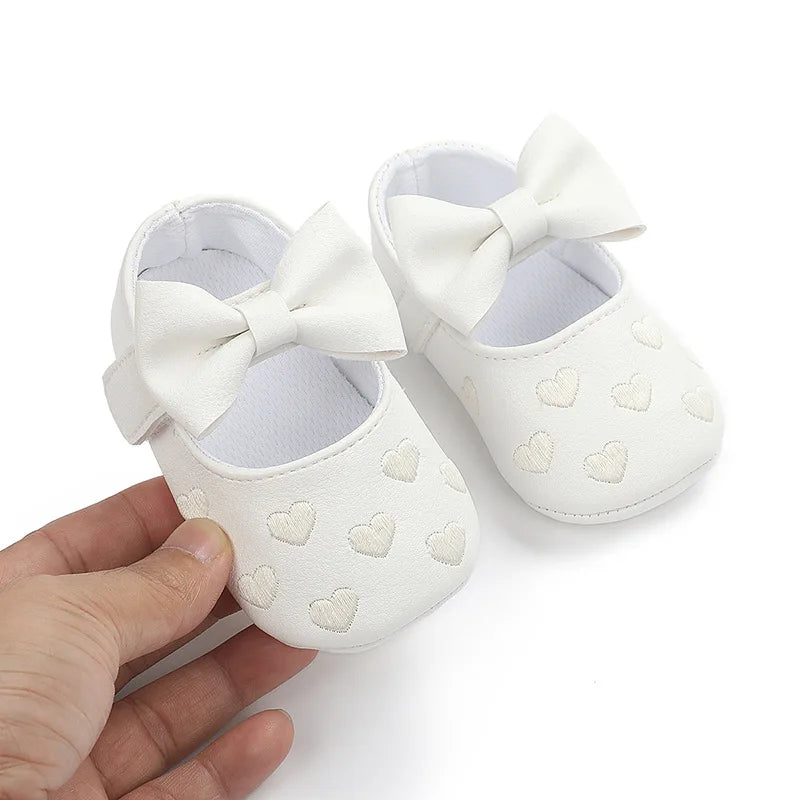 Baby Shoes Classic Dress Cute Bow-knot Heart Anti-slip Soft Sole
