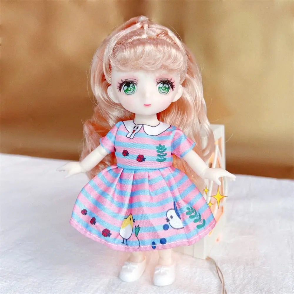 1/8 16CM BJD Doll Ball Jointed Body Anime Eyes Cute Madeup Full Set With Fashion Clothes Headdress DIY Toys For Girl Gift