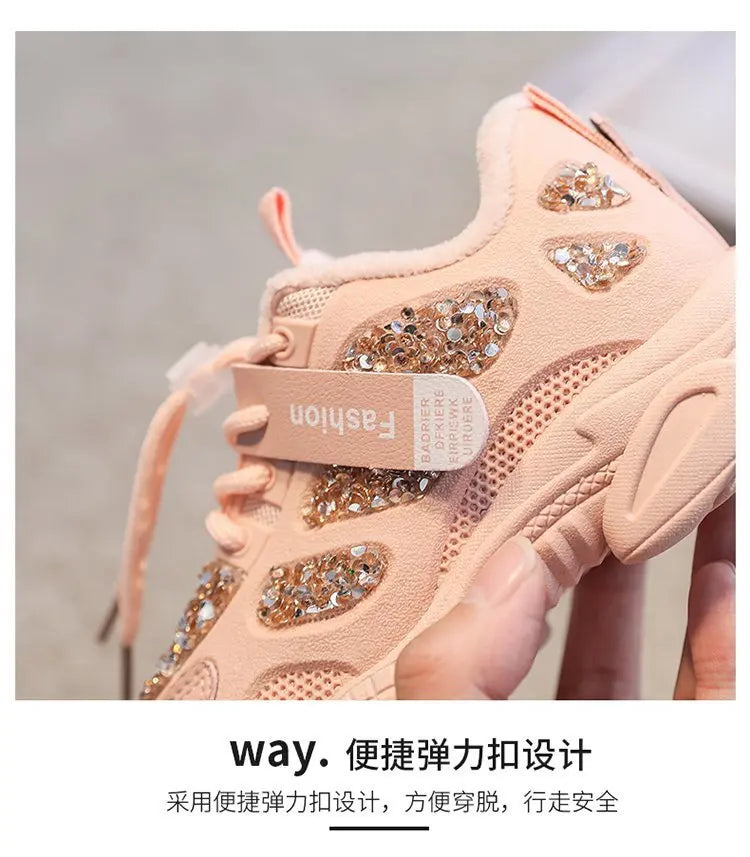 2022 Spring Fashion Women Sneakers Kids Toddler Girl Shoes Rhinestones Glittering Childen Outdoor Leisure Sports White Shoes Red