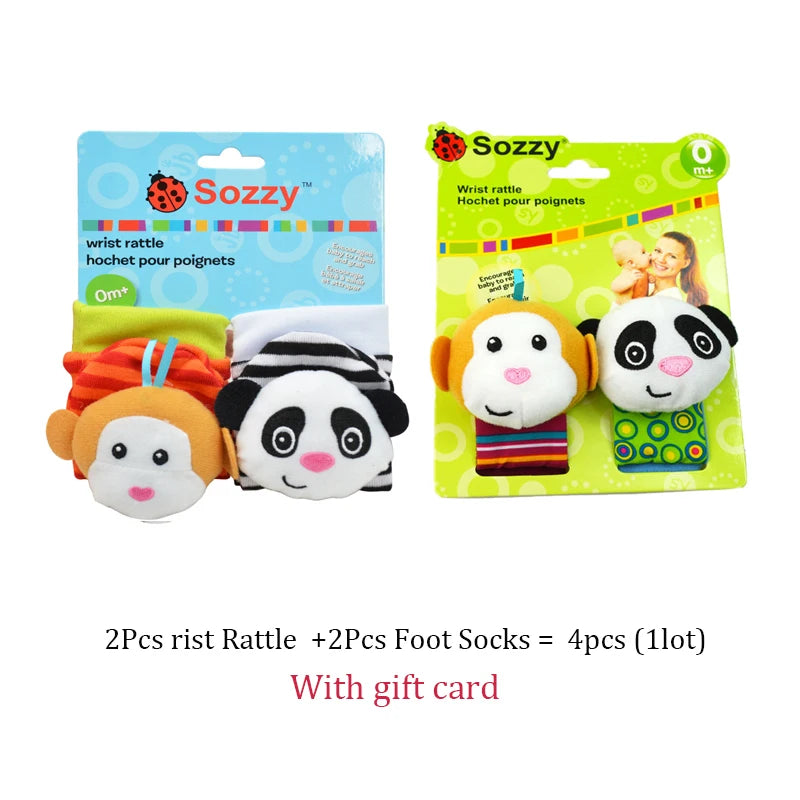 Baby Wrist Rattles Socks Newborn Animal Socks Infants Foot Finder 0-12 Months