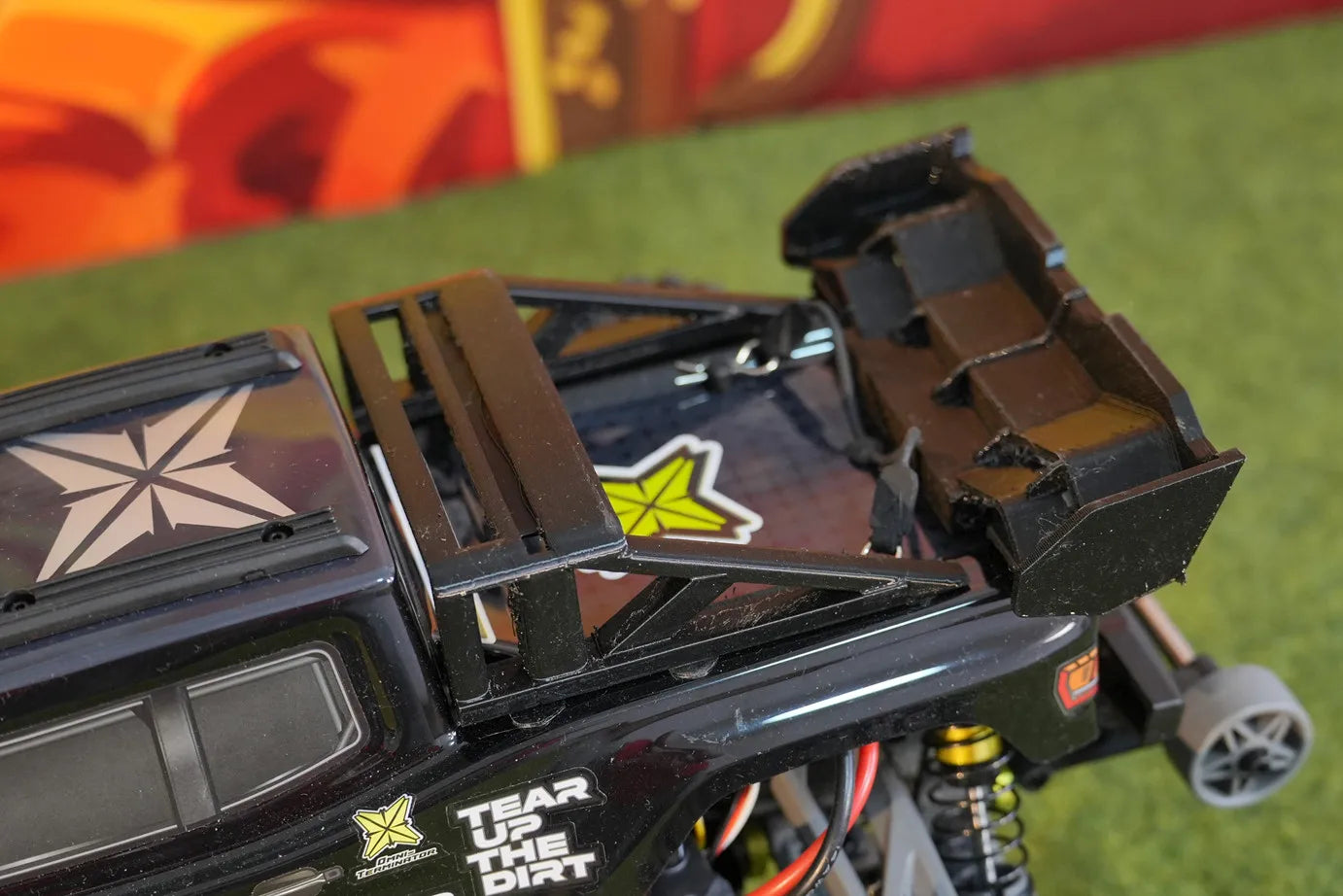 RLAARLO Omni Terminator 1/10 RC Monster Truck Roll Cage & Wing Spoiler, Soft TPU Body Protection No-Drill Upgrade OP Parts