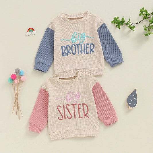 Toddler Kids Big Brother / Sister Pullover Letter Embroidery Round Neck