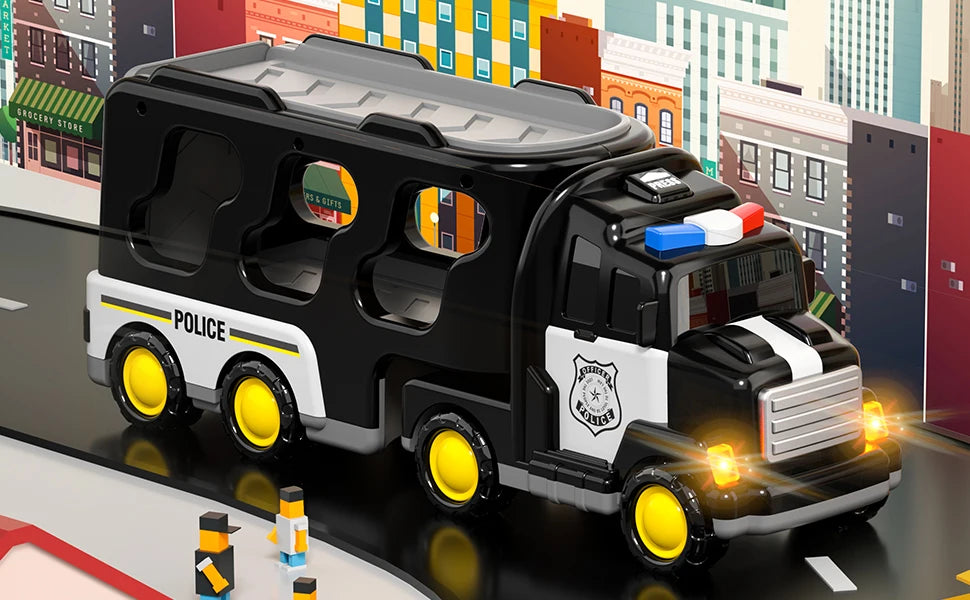 Police Truck Toy Set for Kids - 5 in 1 Truck and Cars