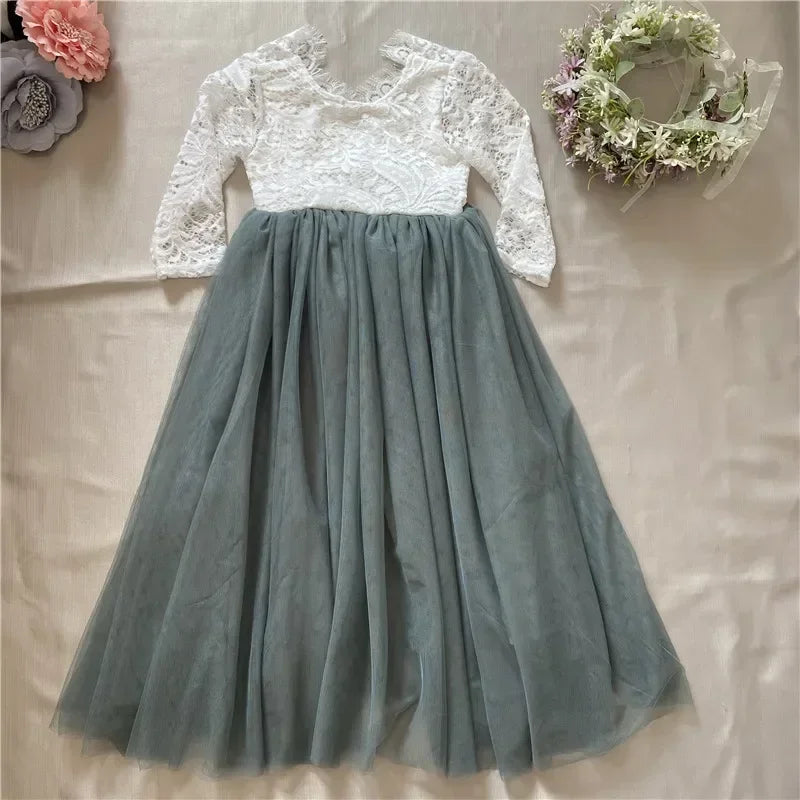 Elegant Burnt Orange Lace Tulle Dress for Flower Girls Bridesmaid Wedding