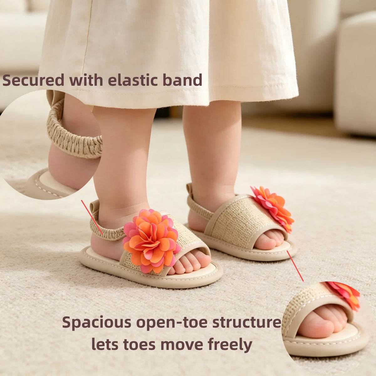 Girls' Front-Walking Shoes for Spring and Summer Baby Sandals 0-6-12-18 Months
