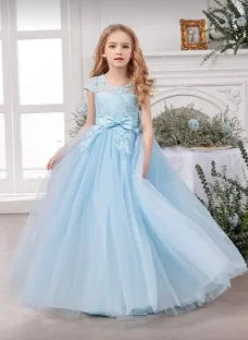 Girls' piano puffy dress long evening gown birthday banquet wedding dress