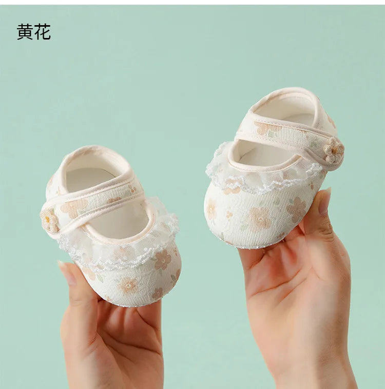 Spring and Summer Baby Toddler Shoes Newborn Baby Girl Princess Shoes 0-2 Years Old  Lace Infant Soft Sole Cute First Walkers