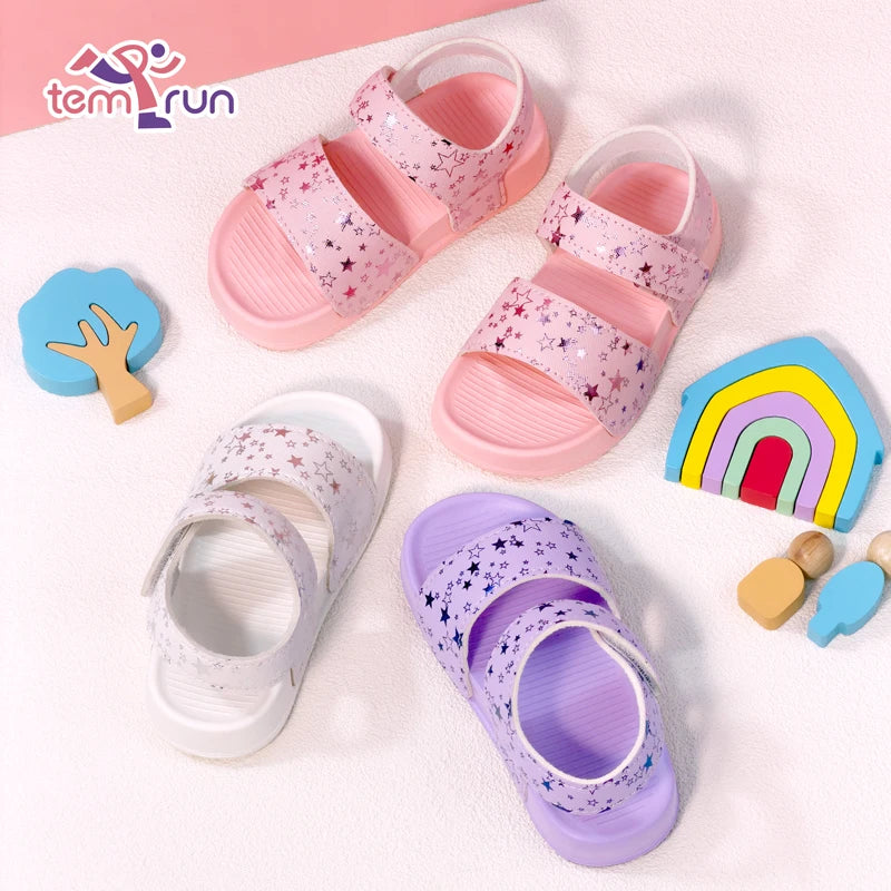 Girls' Shiny Star Outdoor Sandals Summer Printed Soft-Soled Non-slip Slippers Open-Toe Durable Baby Beach Shoes