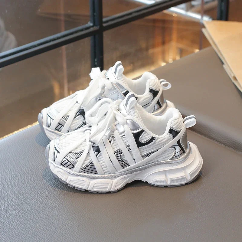 Kids Shoes for Boy School Black Beige Versatile Sports Shoes for Girls Fashion Causal Patchwork Children Mesh Chunky Sneakers