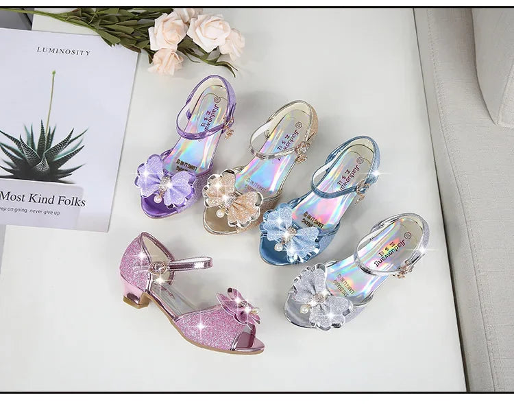 Girls Princess Shoes Summer Children High Heels Open-toe Party Wedding Toddlers Sandals