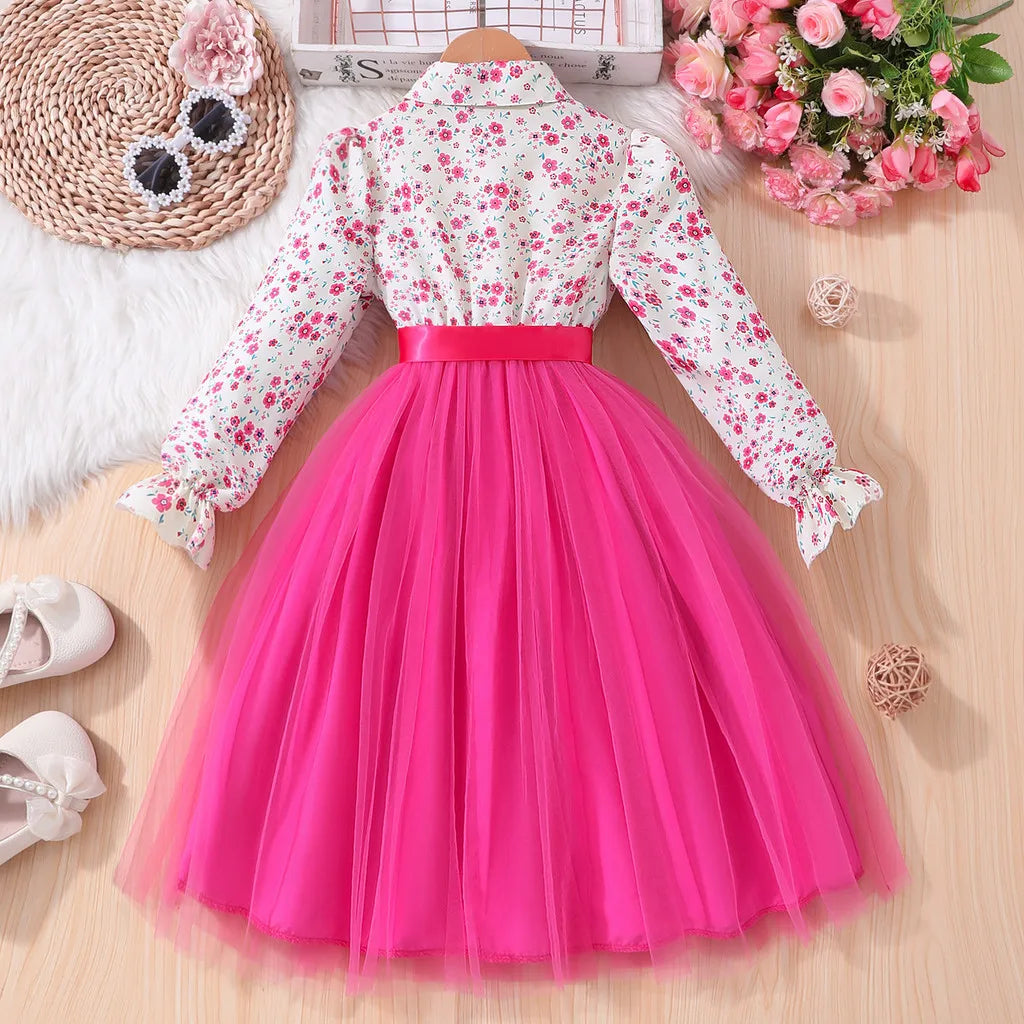 Kids Girls Dress Summer Long Sleeve Floral Gauze