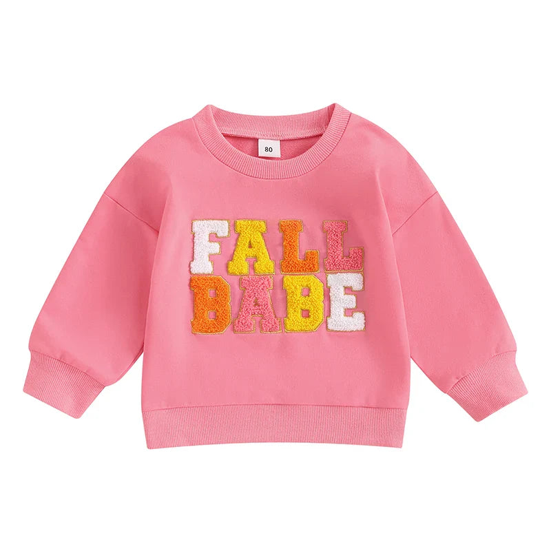 Girls Fall Babe Long Sleeve Embroidery Letters Fall Crewneck Top