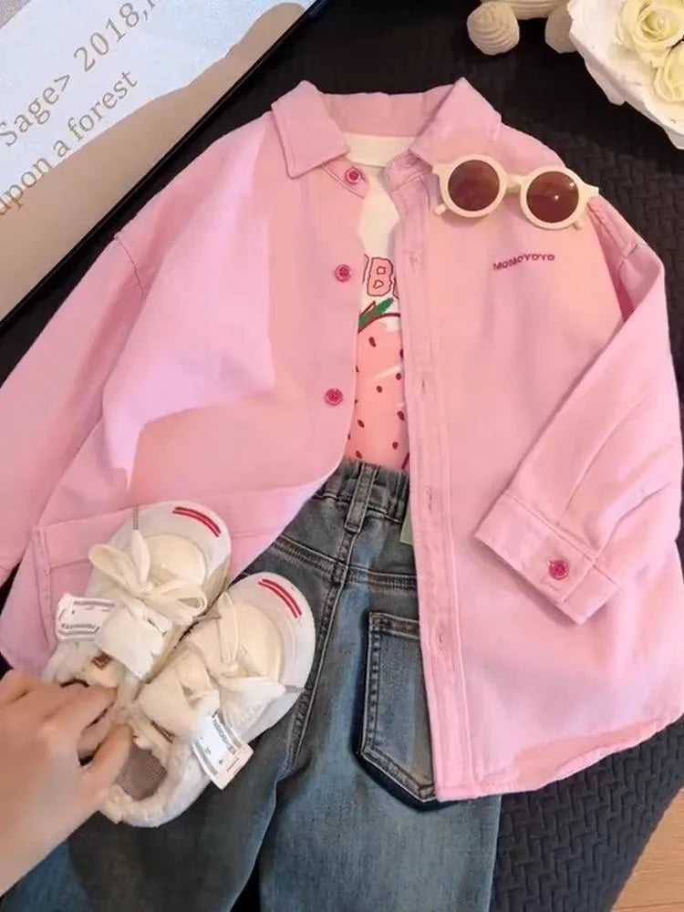 Isabella Pink Denim Pure Cotton Coat Trendy Children