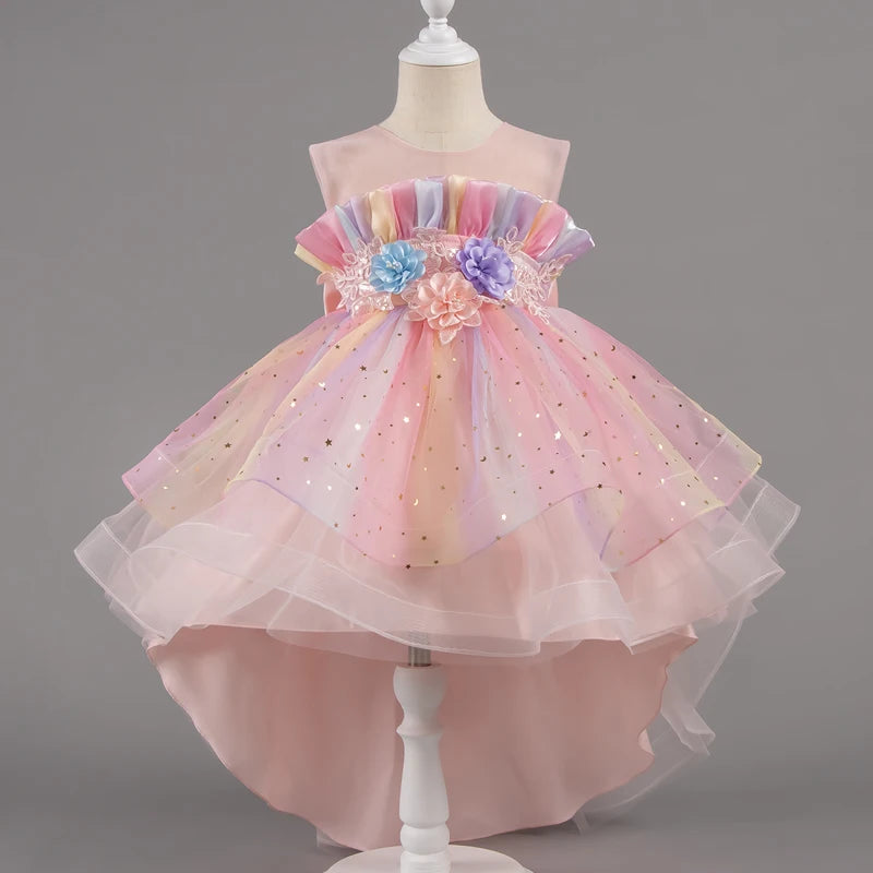 Girls Princess Dresses Tailing Flower Sleeveless Kids Wedding Dresses