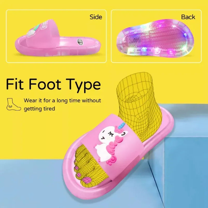 Children‘s Boys Girls Slippers Cartoon Unicorn Animals Prints Shoes Lighted
