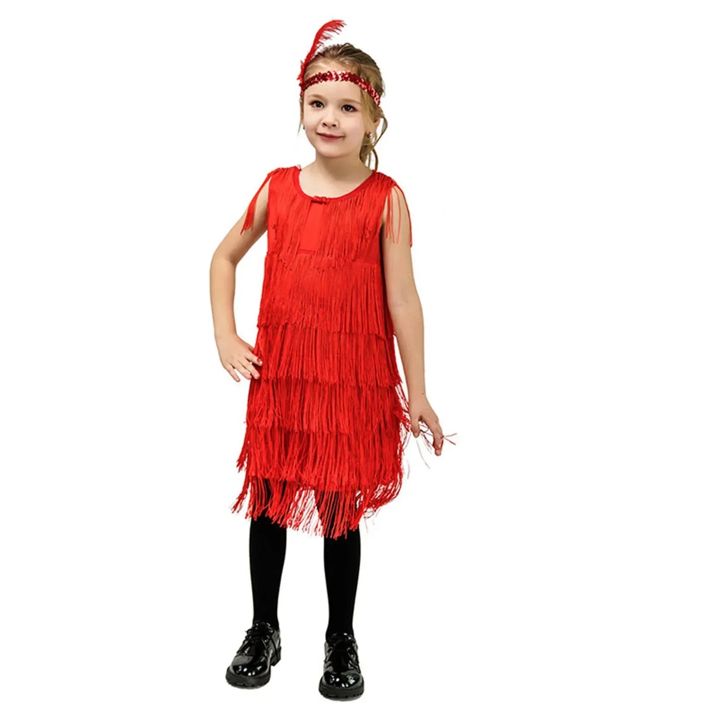Short Sleeve Dress Girl Girls Flapper Dress Sequins Fringe Latin Dance Dress Tassel Tango Dress Tight Dress for Girl