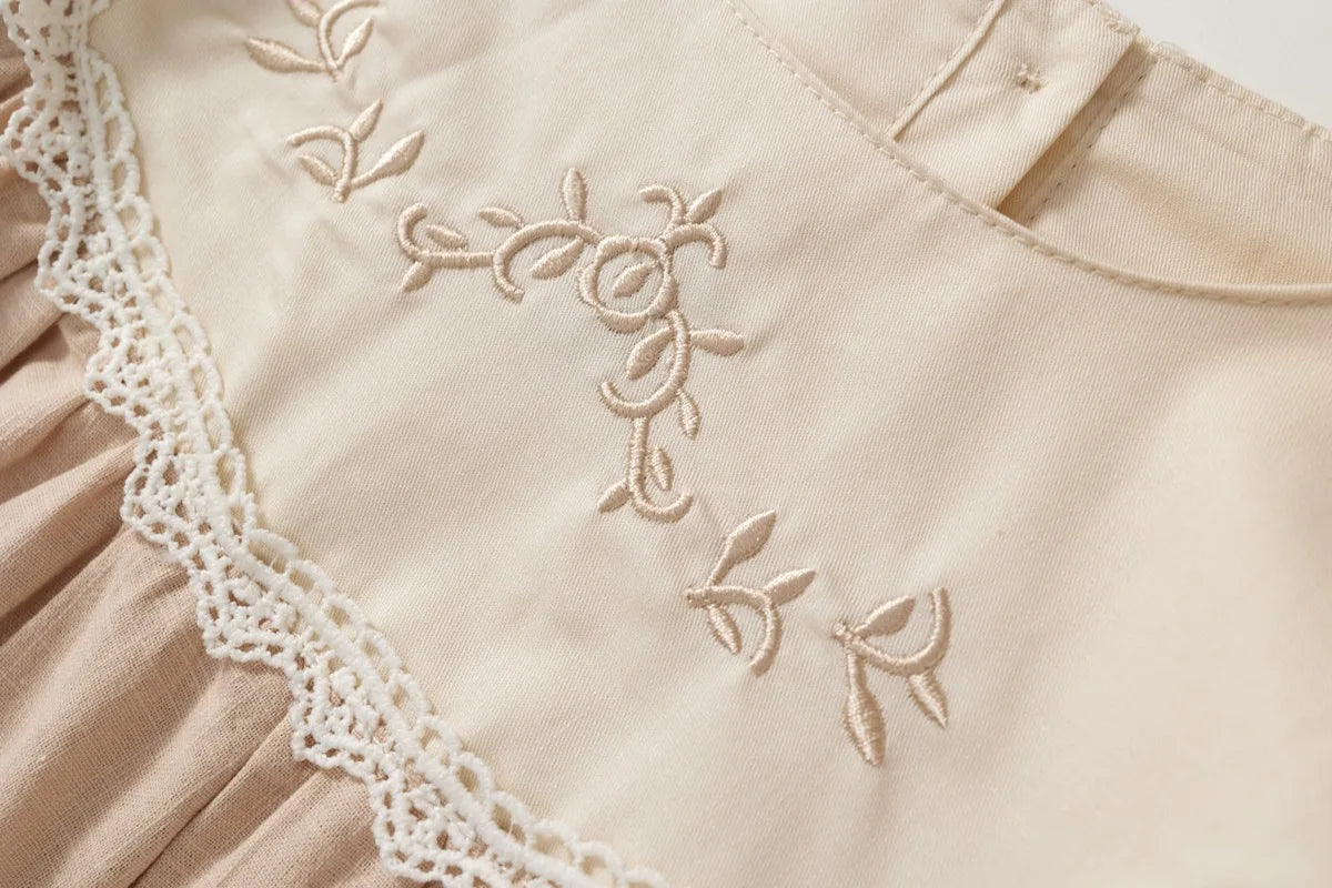 Toddler Girls Retro Dress Spring Autumn Cotton Lace Spliced Children Girls Dresses