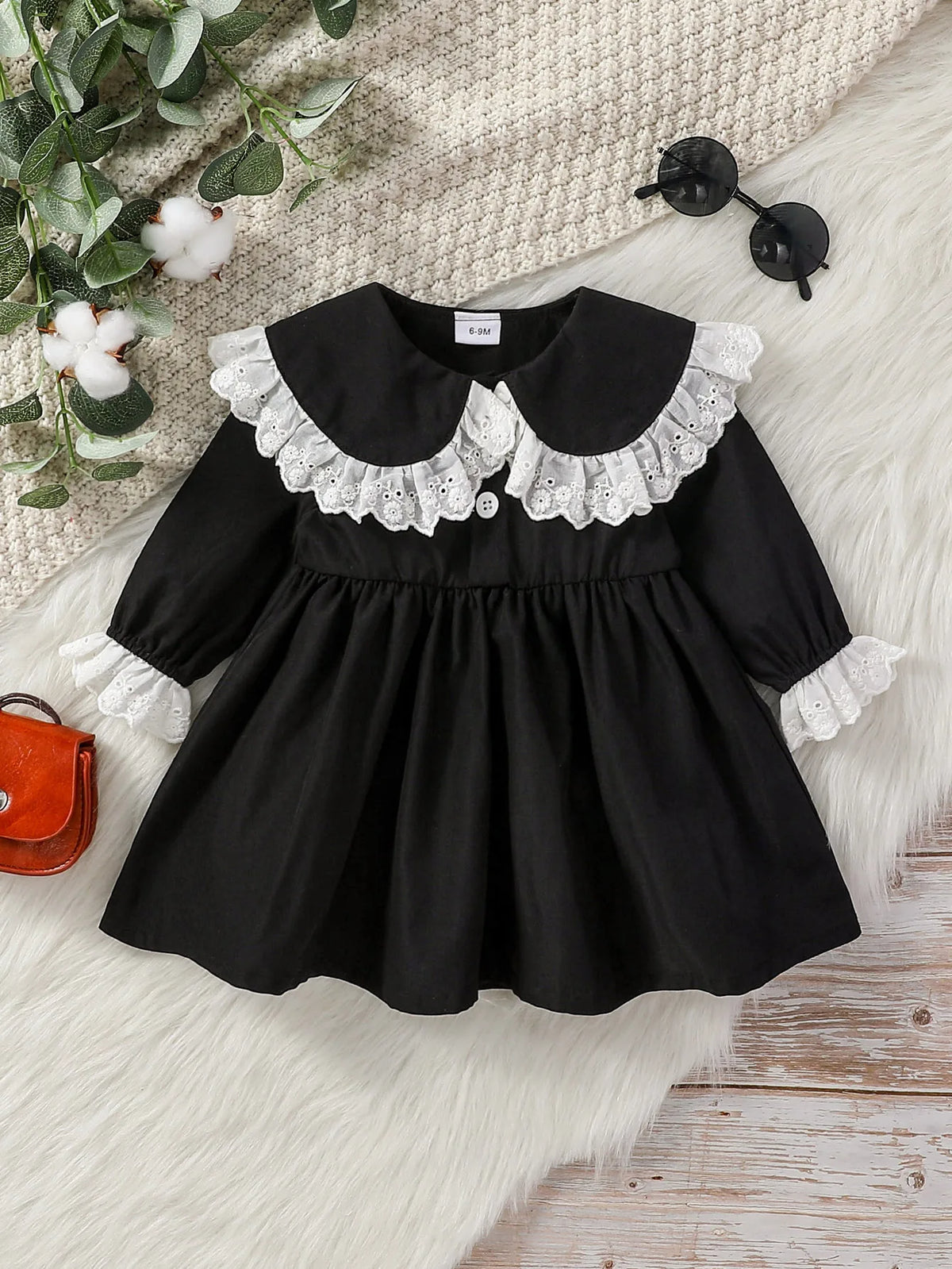 2025 Baby Girls' Dresses Autumn New Style Long Sleeve Doll Collar With Lace Princess Dresses