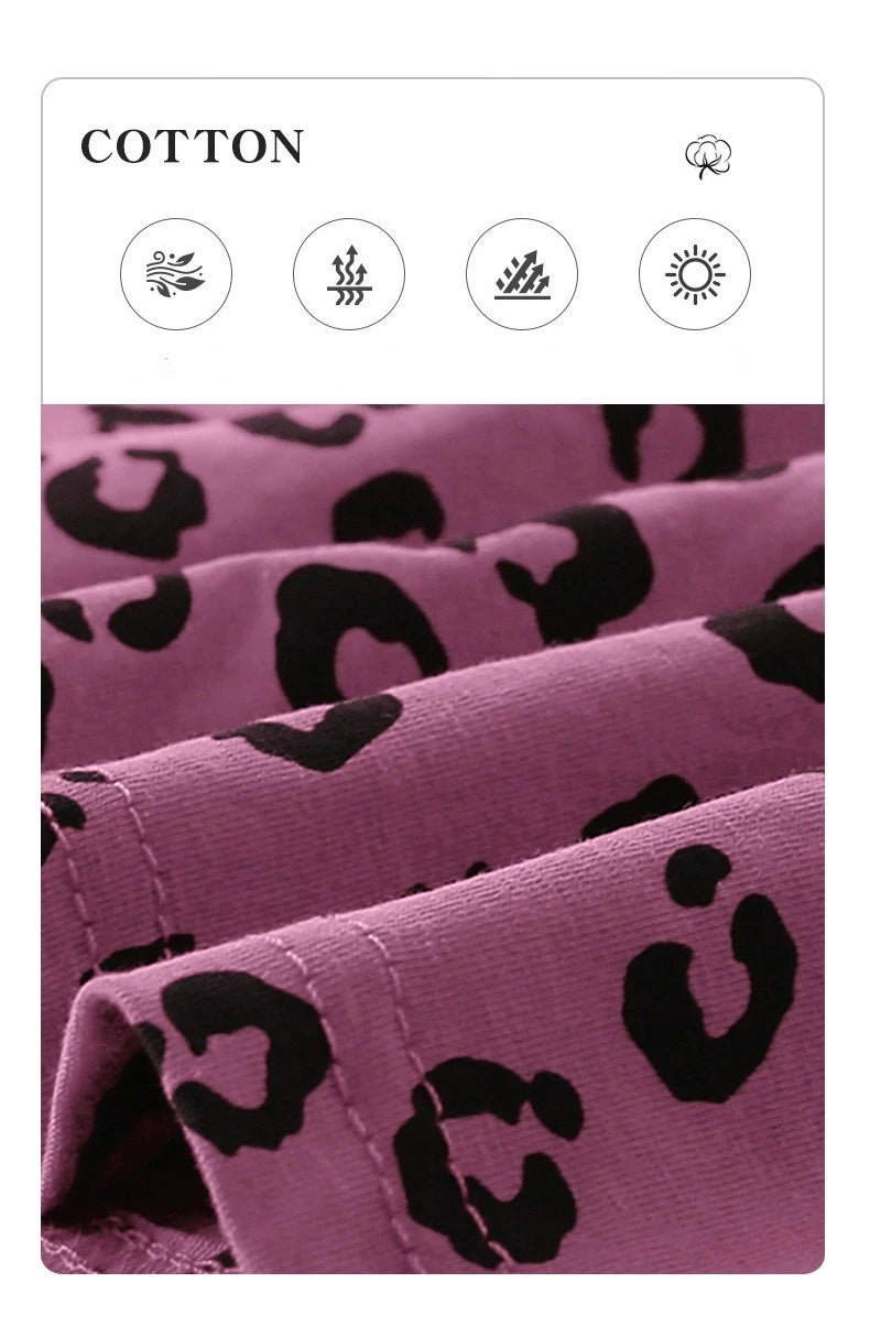 Girls Dress 2025 Spring Autumn New Europ-America Style Round Neck Leopard Pattern Dress
