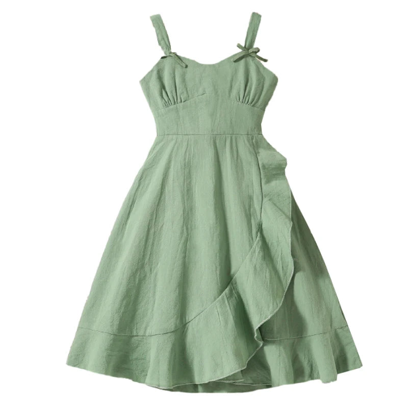 Summer Girl's Dress 8-12 Years Old Cute Bow-Embellished Slip Panel