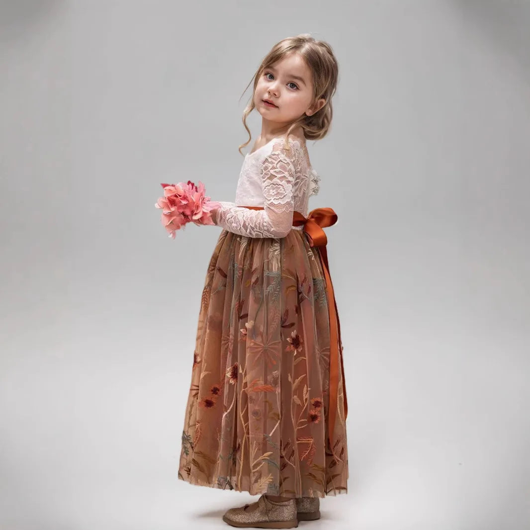 Children Girls Wedding Dress Crochet Lace Embroidery Kids Clothing Wear
