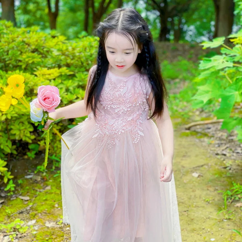 Flower Girl Dresses Lace Ankle Length Sleeveless Princess Dresses for Parties