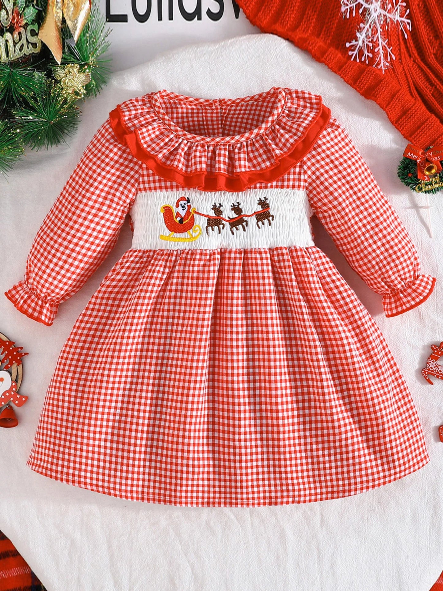 Girls Winter Dress for Celebrations - Long Sleeve Plaid Style