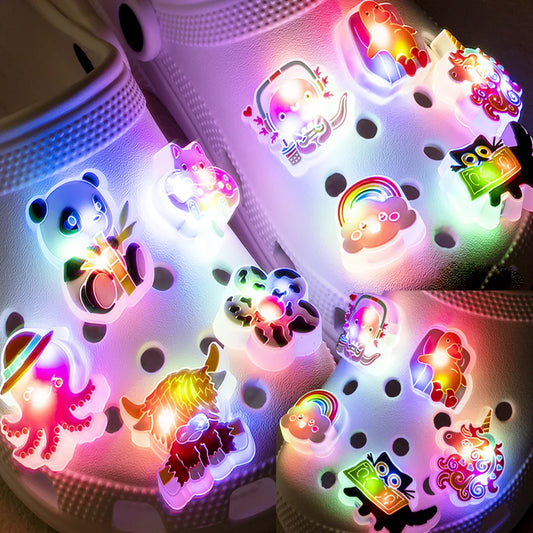 Pink Heart LED Shoe Charms for Girls,Cute Butterfly Cat Pin Accessories for Shoes