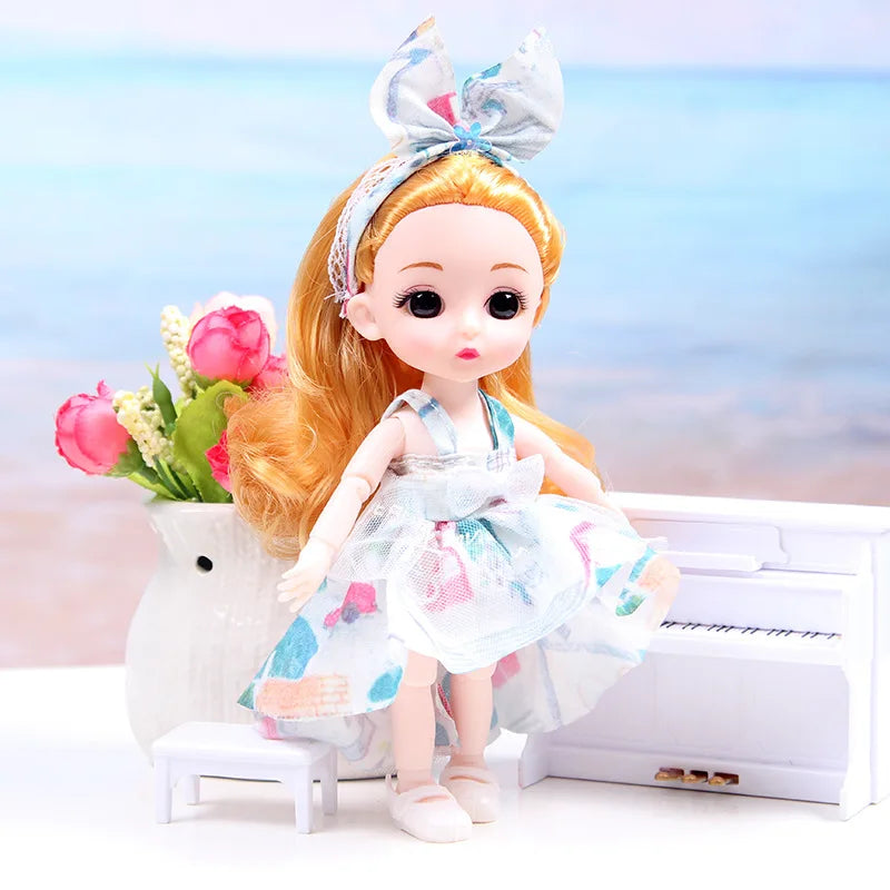 17CM Movable Joint Doll Girl Dress Up Dollhouse Makeup DIY Toys Cute Safety Baby 3D Doll Babies Toddler Princess Beautiful Gift